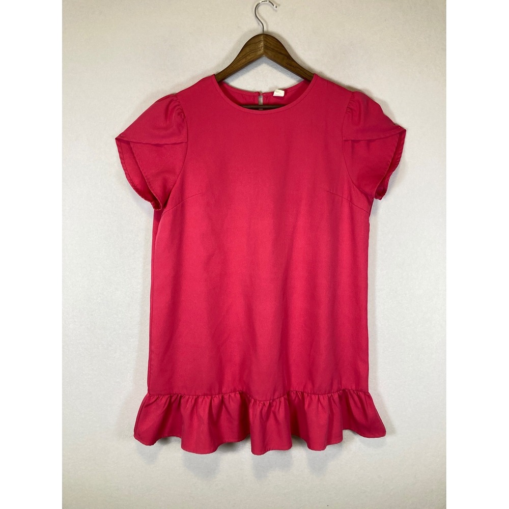 Coquette Barbiecore‎ Women Large Hot Pink Tulip Sleeve Ruffle Hem Tunic Dress